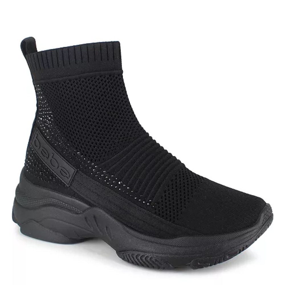 Bebe Aspen Women's Knit Embellished High-top Sock Sneakers in Black Size 8